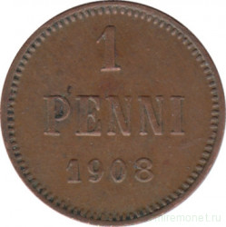 Монета. Русская Финляндия. 1 пенни 1908 год.