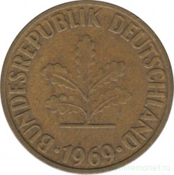 Монета. ФРГ. 10 пфеннигов 1969 год. Монетный двор - Карлсруэ (G).