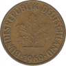 Монета. ФРГ. 10 пфеннигов 1969 год. Монетный двор - Карлсруэ (G). ав.