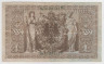Банкнота. Германия. Германская империя (1871-1918). 1000 марок 1910 год. Номер серии (семь цифр и одна буква) - зелёный цвет. рев.