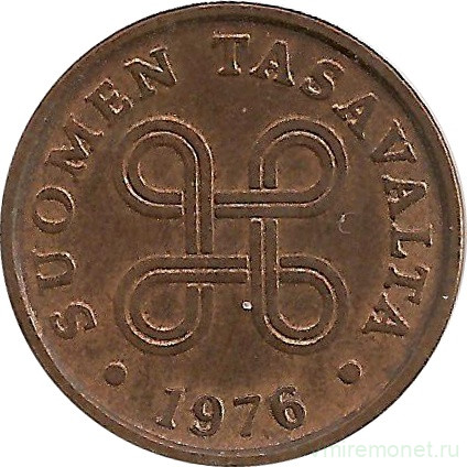Монета. Финляндия. 5 пенни 1976 год.