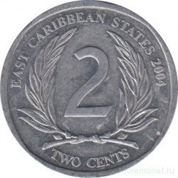 Монета. Восточные Карибские государства. 2 цента 2004 год.