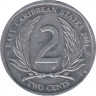 Монета. Восточные Карибские государства. 2 цента 2004 год. ав.