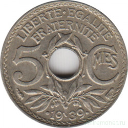 Монета. Франция. 5 сантимов 1939 год.