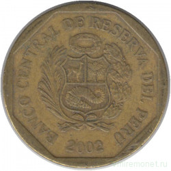 Монета. Перу. 20 сентимо 2002 год.