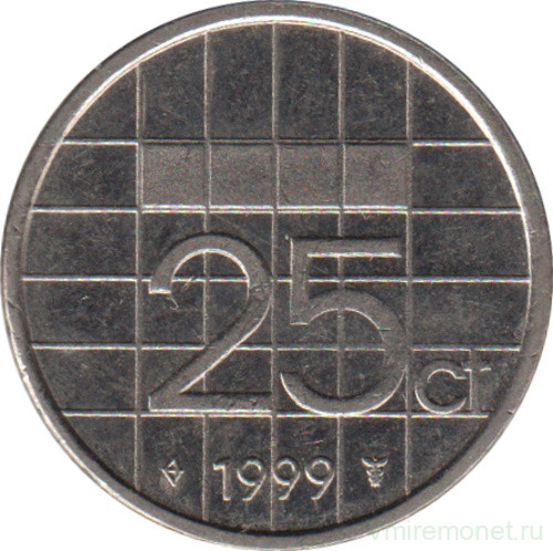 Монета. Нидерланды. 25 центов 1999 год.