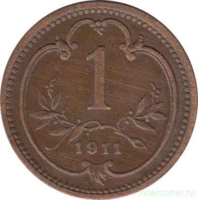 Монета. Австро-Венгерская империя. 1 геллер 1911 год.
