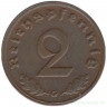 Монета. Германия. Третий Рейх. 2 рейхспфеннига 1939 год. Монетный двор - Карлсруэ (G).