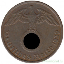 Монета. Германия. Третий Рейх. 2 рейхспфеннига 1939 год. Монетный двор - Карлсруэ (G).