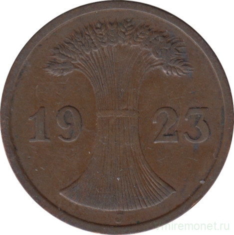 Монета. Германия. Веймарская республика. 2 рентенпфеннига 1923 год. Монетный двор - Гамбург (J).