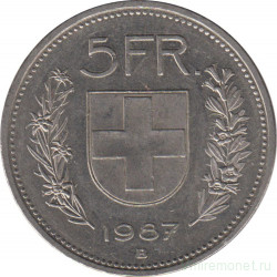 Монета. Швейцария. 5 франков 1987 год.