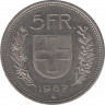  Монета. Швейцария. 5 франков 1987 год. ав.