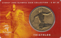 Монета. Австралия. 5 долларов 2000 год. XXVII летние Олимпийские игры в Сиднее. Триатлон. В блистере.