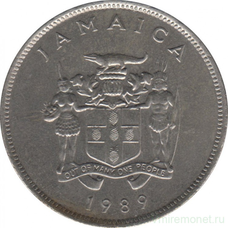 Монета. Ямайка. 25 центов 1989 год.