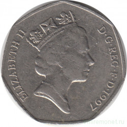 Монета. Великобритания. 50 пенсов 1997 год. Диаметр 27,3 мм.