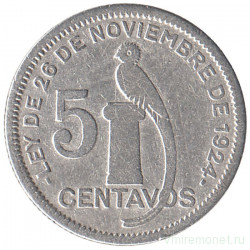 Монета. Гватемала. 5 сентаво 1929 год.