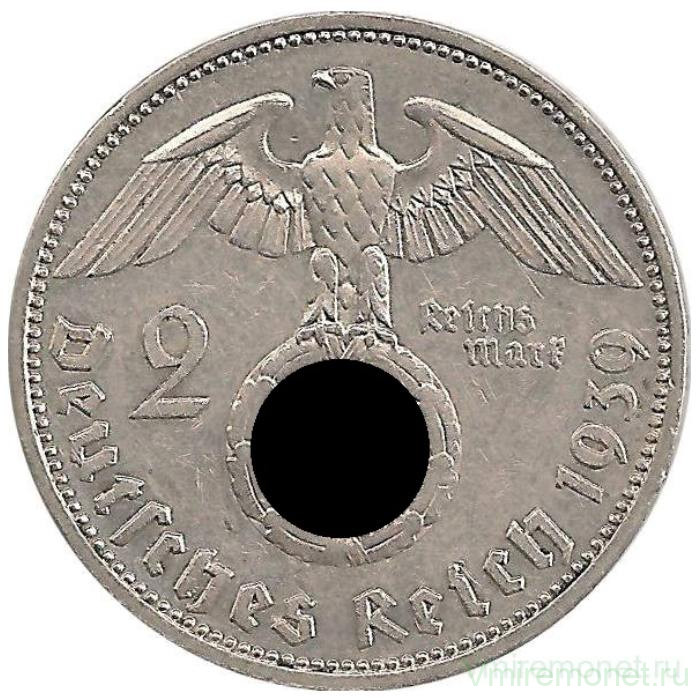 Монета. Германия. Третий Рейх. 2 рейхсмарки 1939 год. Монетный двор - Мюнхен (D).
