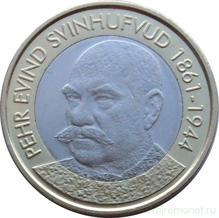 Монета. Финляндия. 5 евро 2016 год. Президент Финляндии Пер Эвинд Свинхувуд.