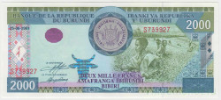 Банкнота. Бурунди. 2000 франков 2001 год.