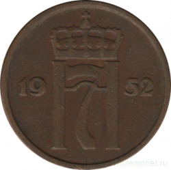 Монета. Норвегия. 2 эре 1952 год. (новый тип)