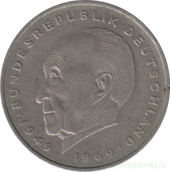 Монета. ФРГ. 2 марки 1972 год. Конрад Аденауэр. Монетный двор - Штутгарт (F).