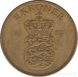 Монета. Дания. 2 кроны 1957 год.