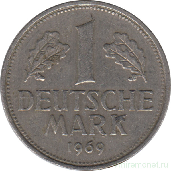 Монета. ФРГ. 1 марка 1969 год. Монетный двор - Гамбург (J).