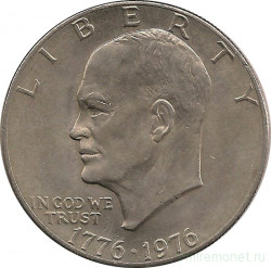 Монета. США. 1 доллар 1976 год. 200 лет независимости. Вариант шрифта 2.