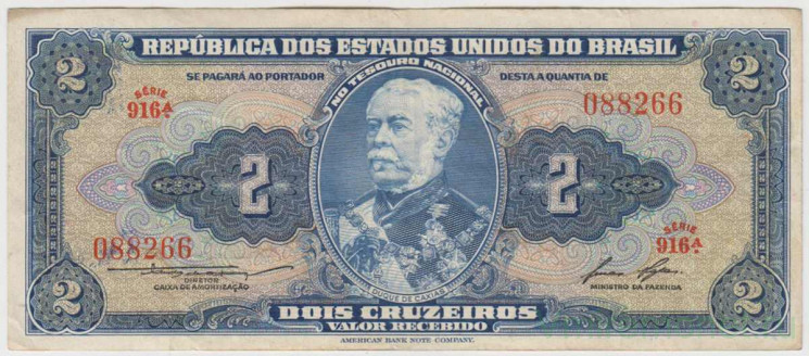 Банкнота. Бразилия. 2 крузейро 1954 год. Тип 1b.