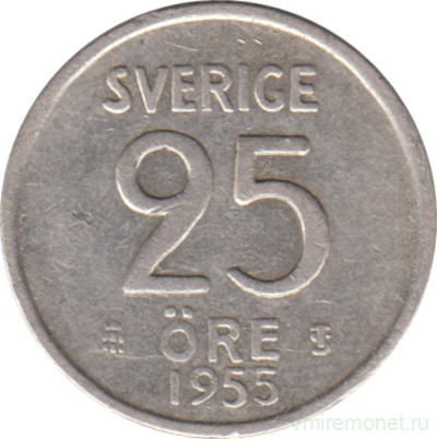 Монета. Швеция. 25 эре 1955 год.