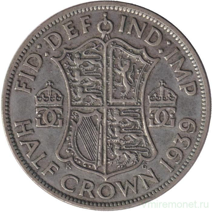Монета. Великобритания. 1/2 кроны (2.5 шиллинга) 1939 год.