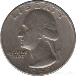 Монета. США. 25 центов 1965 год.