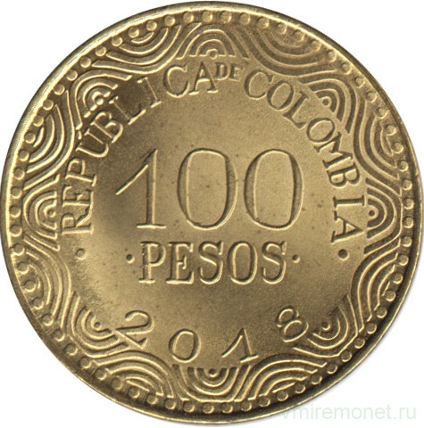 Монета. Колумбия. 100 песо 2018 год.
