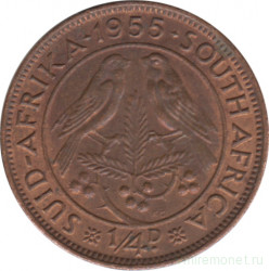 Монета. Южно-Африканская республика (ЮАР). 1/4 пенни 1955 год.
