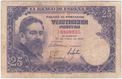 Банкнота. Испания. 25 песет 1954 год. Тип 147.
