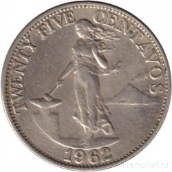 Монета. Филиппины. 25 сентаво 1962 год.