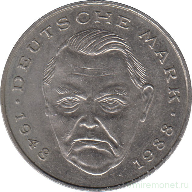 Монета. ФРГ. 2 марки 1992 год. Людвиг Эрхард. Монетный двор - Гамбург (J).