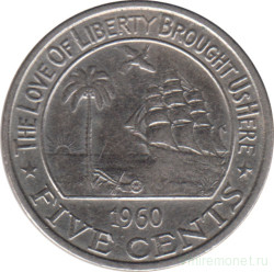 Монета. Либерия. 5 центов 1960 год.