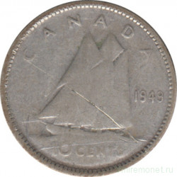 Монета. Канада. 10 центов 1949 год.