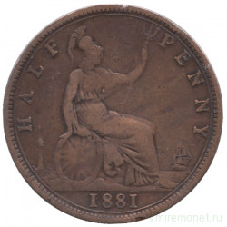 Монета. Великобритания. 1/2 пенни 1881 год.