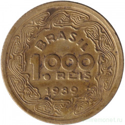 Монета. Бразилия. 1000 рейсов 1939 год.
