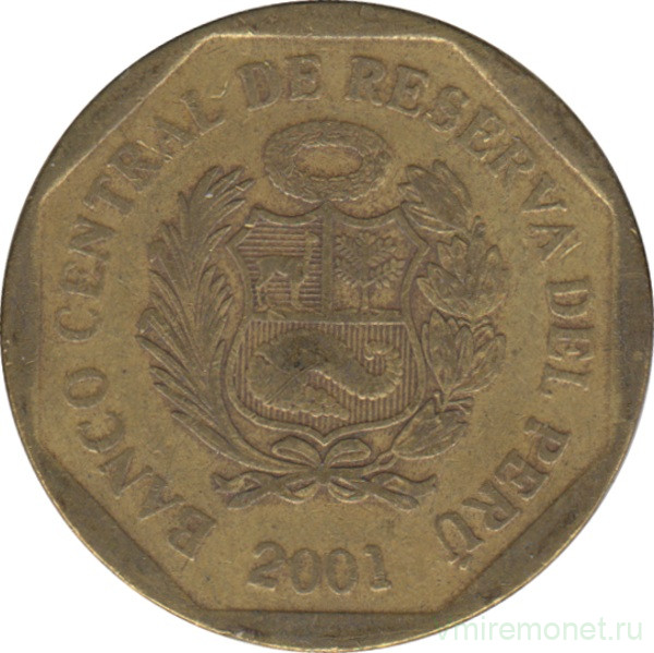 Монета. Перу. 20 сентимо 2001 год.