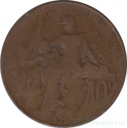 Монета. Франция. 10 сантимов 1899 год.