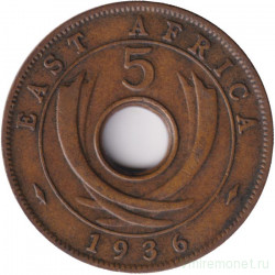 Монета. Британская Восточная Африка. 5 центов 1936 год. Новый тип. H.