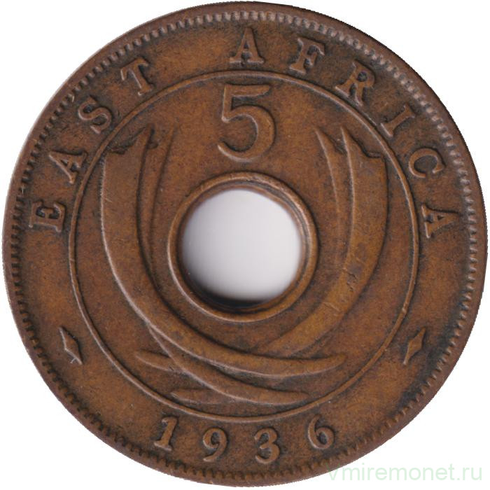 Монета. Британская Восточная Африка. 5 центов 1936 год. Новый тип. H.