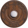 Монета. Британская Восточная Африка. 5 центов 1936 год. Новый тип. H.