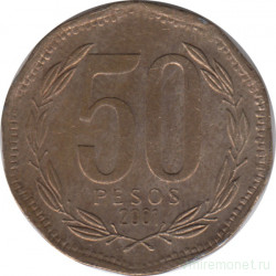 Монета. Чили. 50 песо 2001 год.
