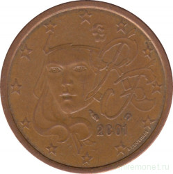 Монета. Франция. 5 центов 2001 год.