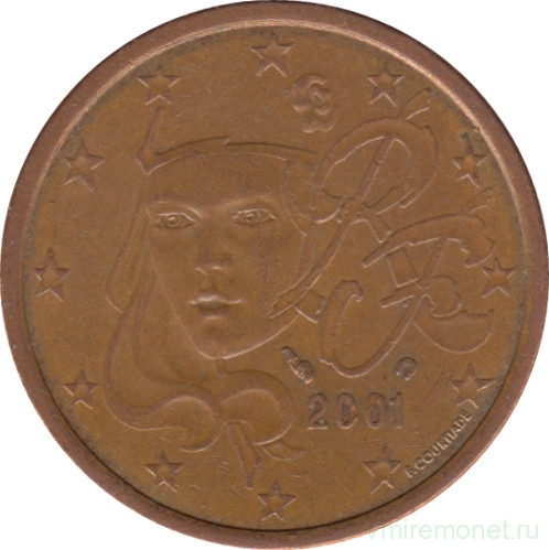 Монета. Франция. 5 центов 2001 год.