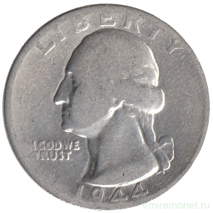 Монета. США. 25 центов 1944 год. Монетный двор D.